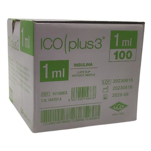 Jeringa ICO PLUS Insulina 1ml sin aguja. 100 uds.