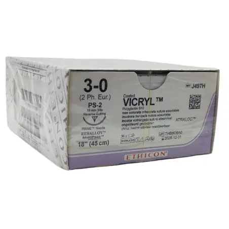 Sutura Ethicon VICRYL incolora 3/0 45cm. Disponible caja 36ud.