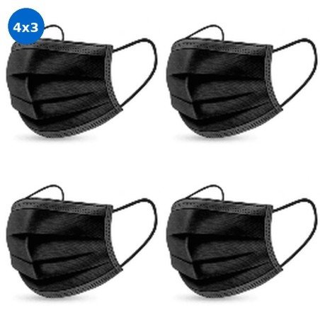 Mascarilla Quirúrgica negra tipo IIR con 3 capas con gomas. 50 uds.