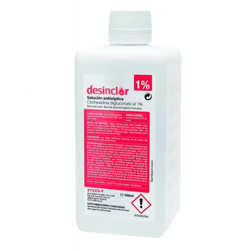 Solución acuosa Desinclor Clorhexidina 1%. etiqueta rosa Sivemedical